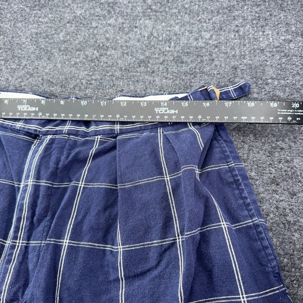 Tommy Hilfiger Mens 34 Blue Plaid Linen Cotton Pleated Shorts Side Adjusters